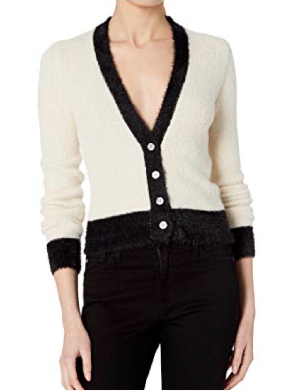 ASTR Cream V-Neck Cardigan with Black Trim NWT Size Small